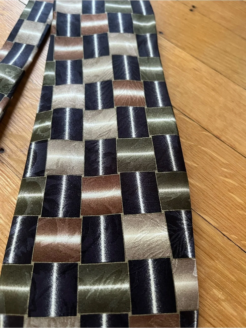 Bachrach Olive, Brown & Black Checkerboard Silk Tie